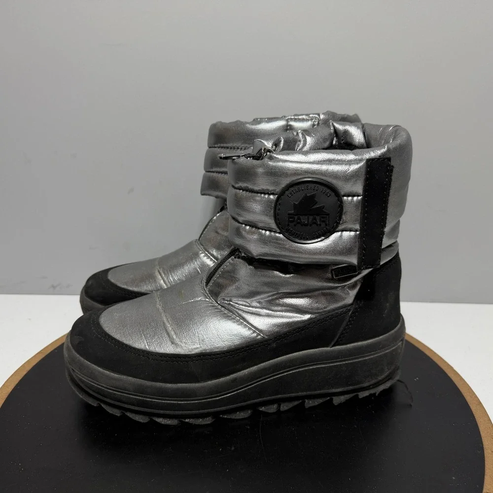 Pajar Metallic Puffer Snow Boots Women Size 9.5 Winter Zip Silver Black Gorpcore